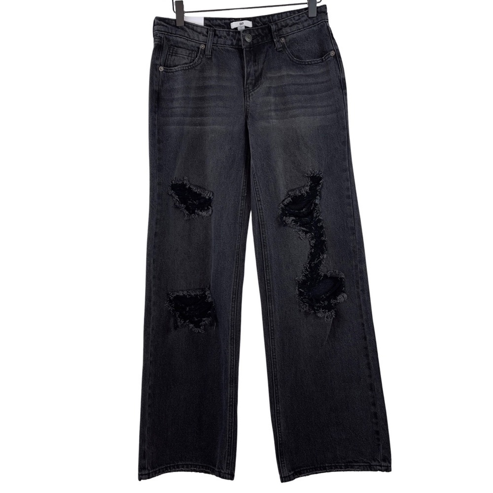 BP Women's Destroyed Wide Leg Jeans in Black Destroy Size 25 NWT - Picture 2 of 14